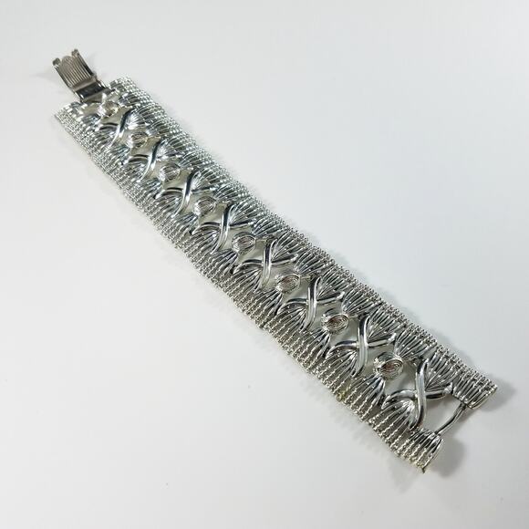 Vintage Coro Pegasus Wide Silver Tone Link Bracelet Mid Century Modern 1950s - Picture 3 of 10